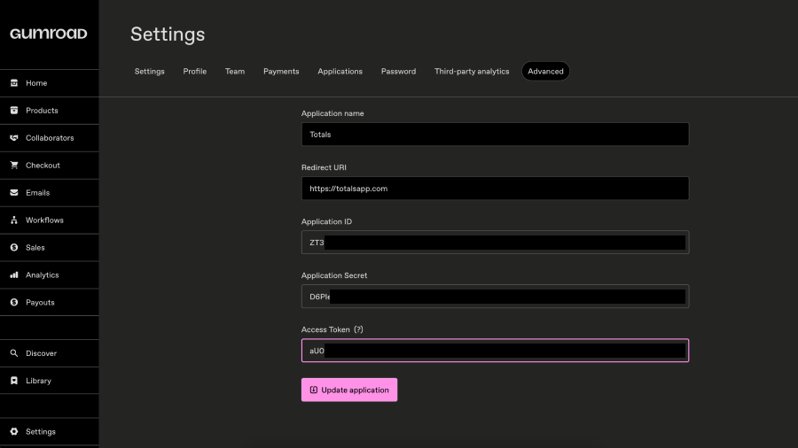 Gumroad Advanced Settings
